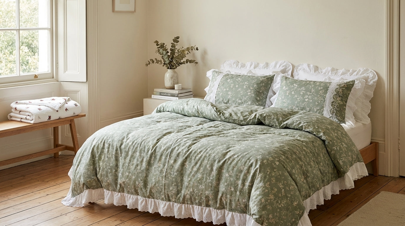 Creating a serene bedroom with white lace ruffle duvet covers