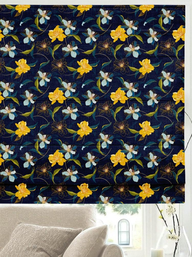 Midnight Bloom Linen Blackout Roman Shade