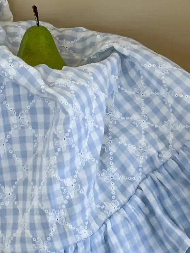 Cotton Muslin Gingham Bedding Set With Ruffle