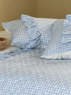 Cotton Muslin Gingham Bedding Set With Ruffle