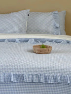Cotton Muslin Gingham Bedding Set With Ruffle