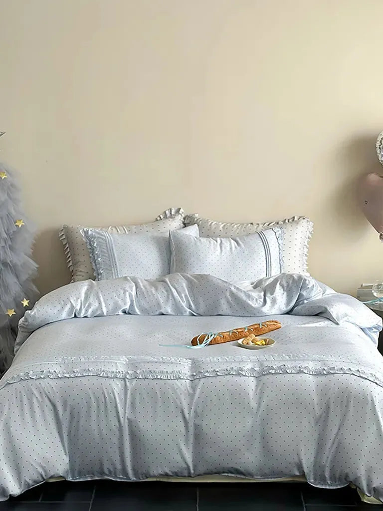Mini Polka Dot Bedding Set With Ruffle