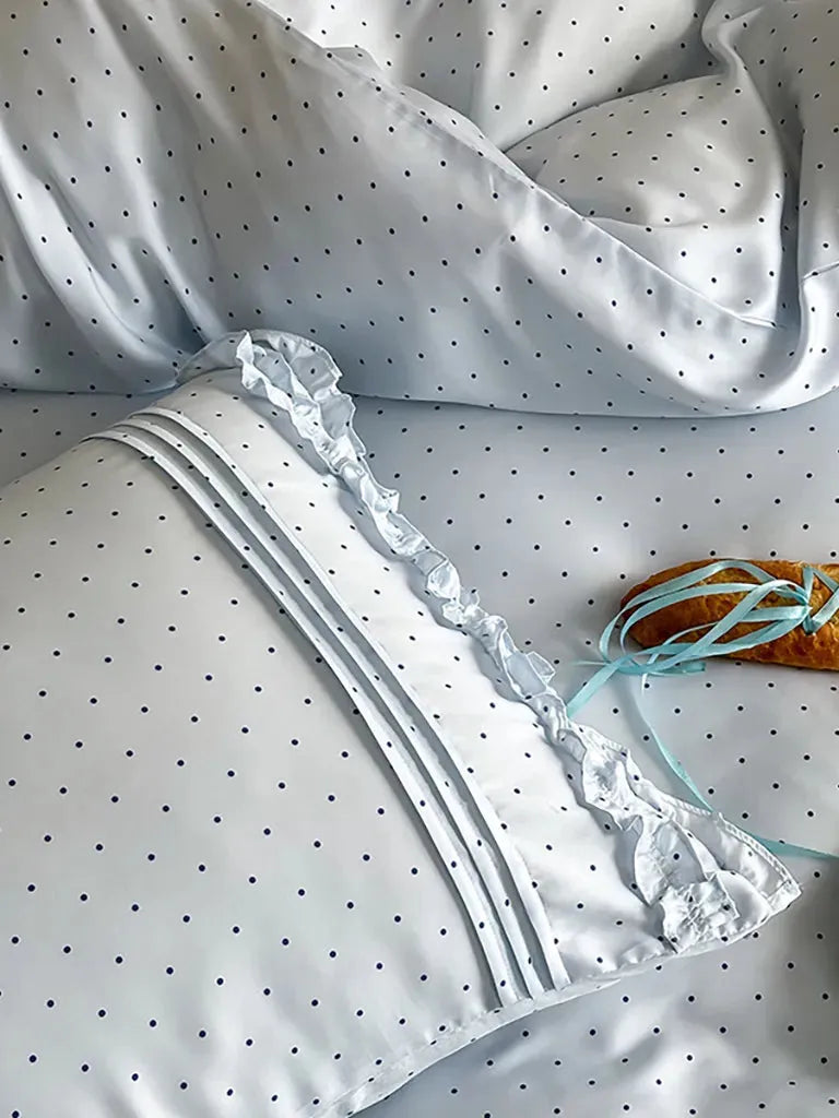 Mini Polka Dot Bedding Set With Ruffle