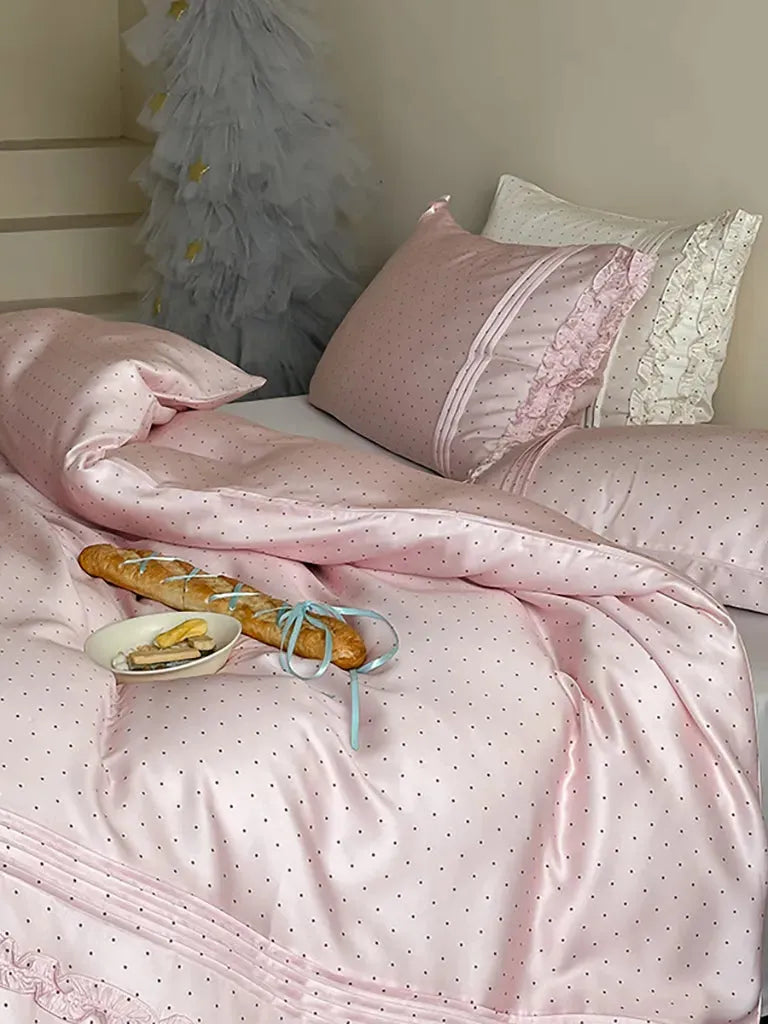 Mini Polka Dot Bedding Set With Ruffle