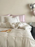 Mini Polka Dot Bedding Set With Ruffle