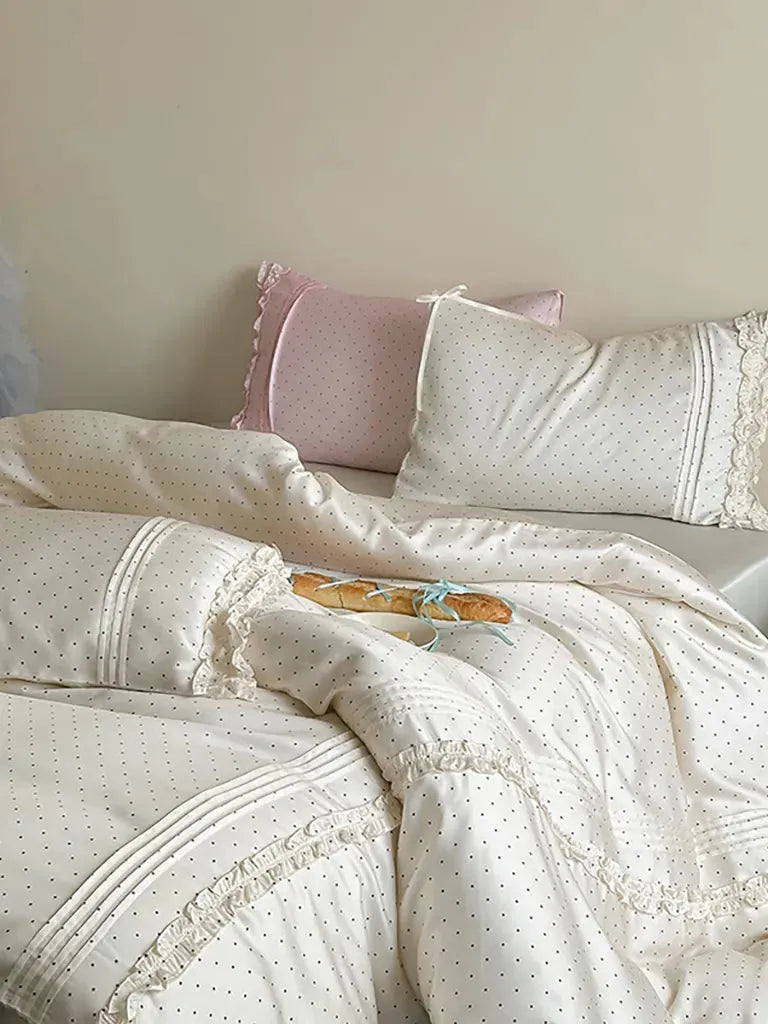 Mini Polka Dot Bedding Set With Ruffle