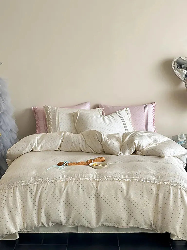 Mini Polka Dot Bedding Set With Ruffle