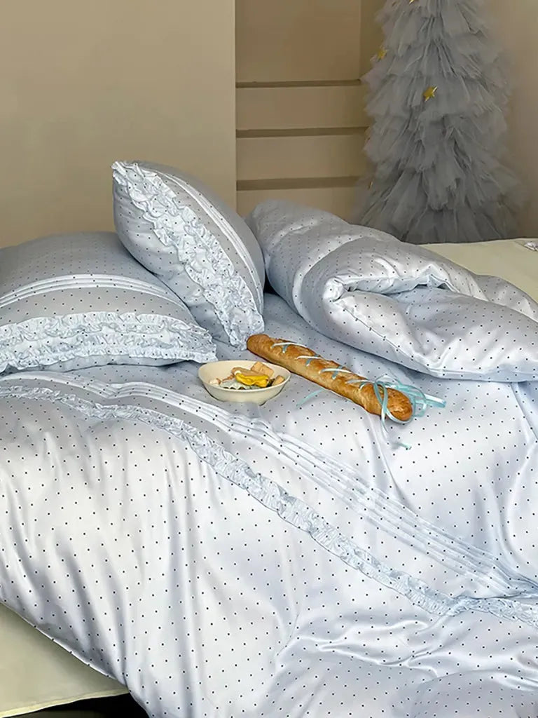 Mini Polka Dot Bedding Set With Ruffle