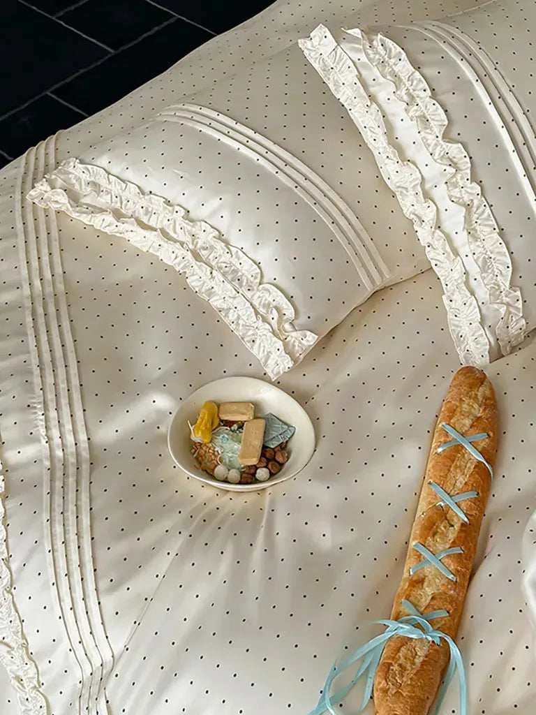 Mini Polka Dot Bedding Set With Ruffle