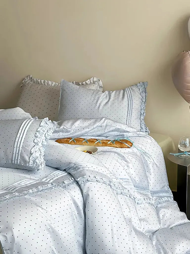 Mini Polka Dot Bedding Set With Ruffle