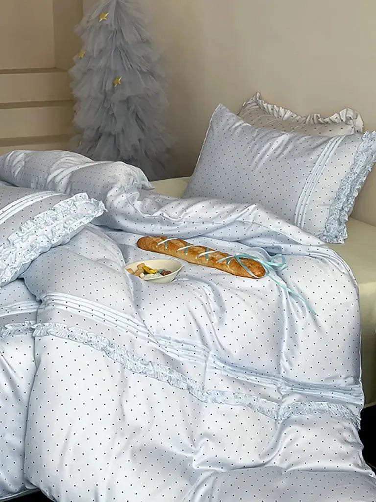 Mini Polka Dot Bedding Set With Ruffle