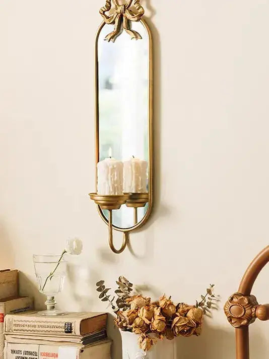 Golden Bow Wall Candle Holder Mirror
