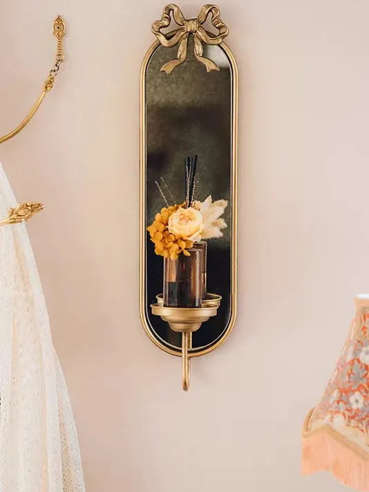 Golden Bow Wall Candle Holder Mirror