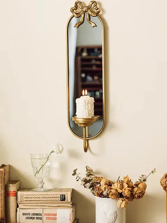 Golden Bow Wall Candle Holder Mirror