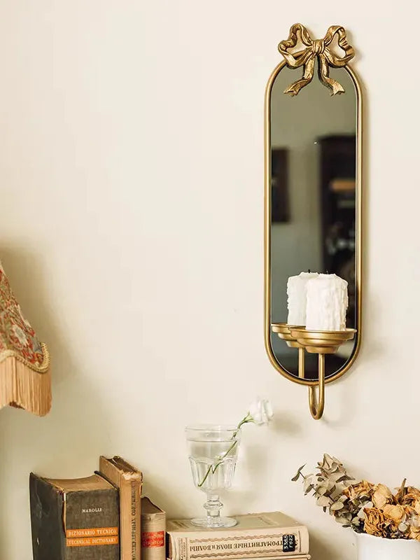 Golden Bow Wall Candle Holder Mirror