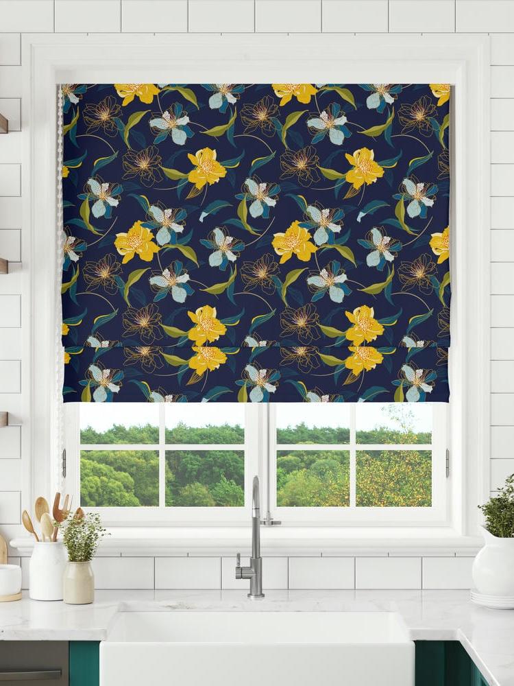 Midnight Bloom Linen Blackout Roman Shade