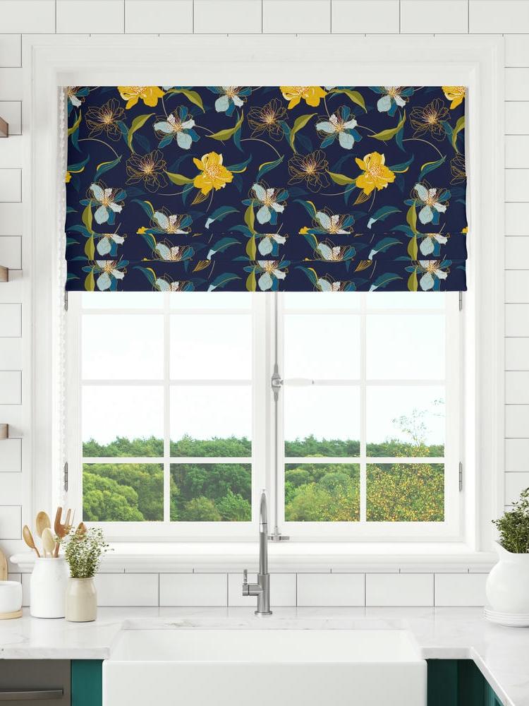 Midnight Bloom Linen Blackout Roman Shade