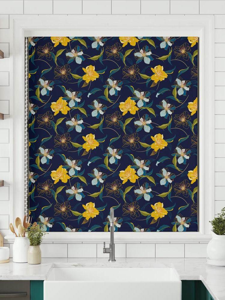 Midnight Bloom Linen Blackout Roman Shade