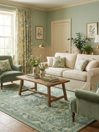 Vintage Botanical Jacquard Wool Rug - Sage Green