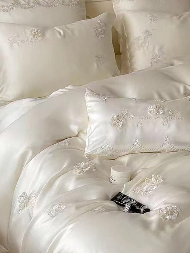 3D Floral Embroidery Tencel Bedding Set