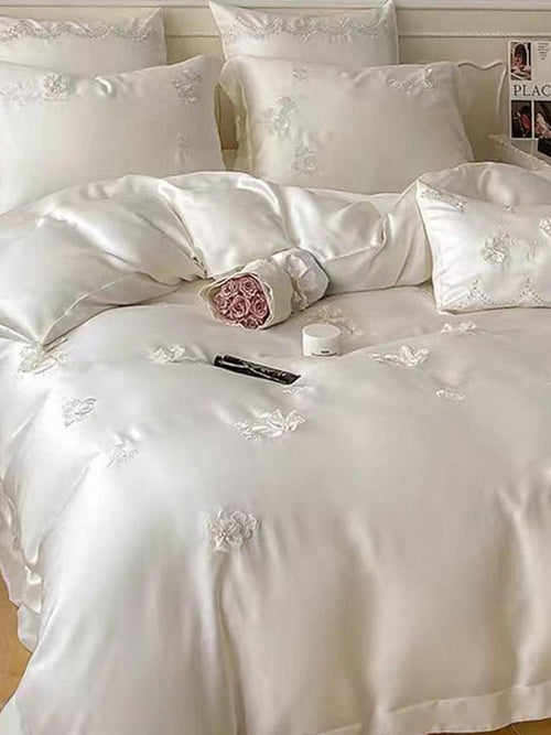 3D Floral Embroidery Tencel Bedding Set