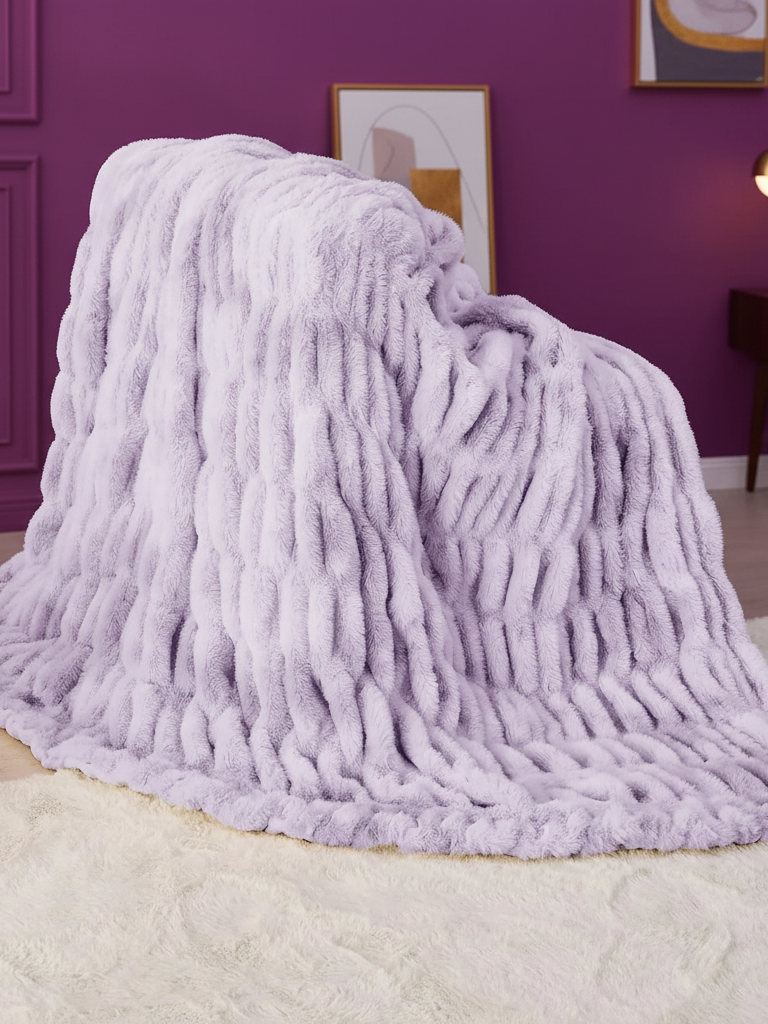 Purple Cinched Faux Fur Blanket
