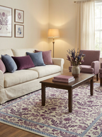 Vintage Botanical Jacquard Wool Rug - Plum