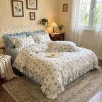 Bluebell Whisper Ruffle Muslin Gauze Bedding Set Breezora