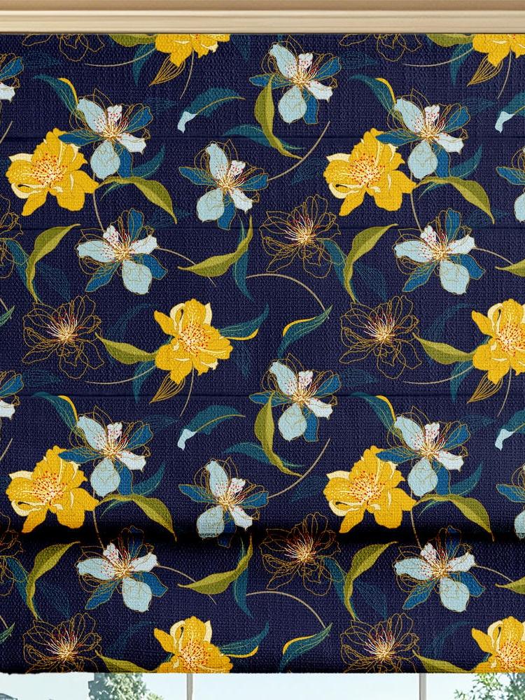 Midnight Bloom Linen Blackout Roman Shade