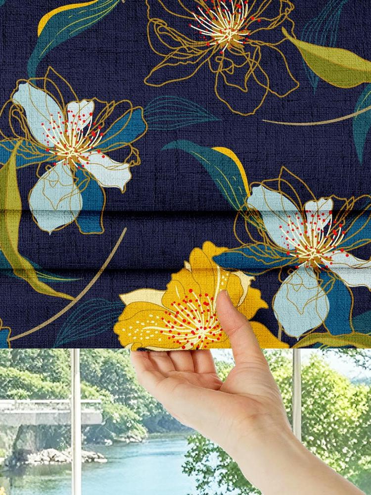 Midnight Bloom Linen Blackout Roman Shade