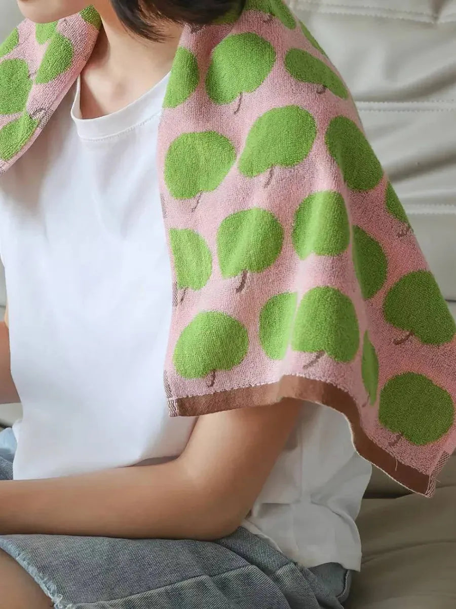Set of Breezora Apple Terry Towels featuring soft, absorbent terry fabric in vibrant apple-themed colors for bathroom or kitchen use.