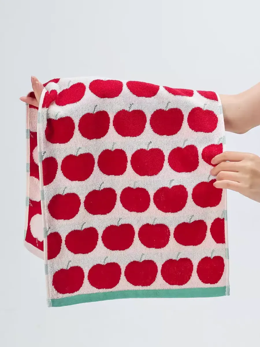 Set of Breezora Apple Terry Towels featuring soft, absorbent cotton with apple-themed designs in a colorful towel set.