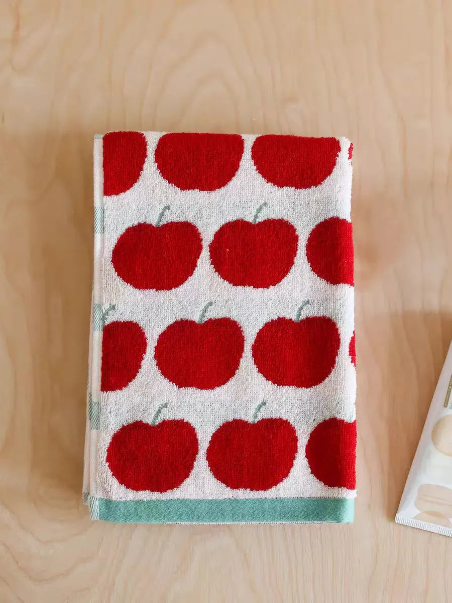 Set of Breezora Apple Terry Towels in soft, absorbent fabric with a fresh apple print design, perfect for bathroom or kitchen use.