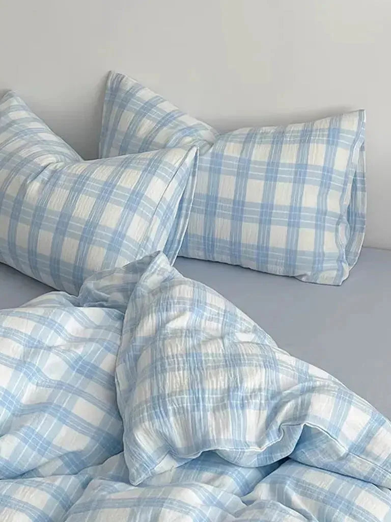 Baby Blue Plaid Bedding Set