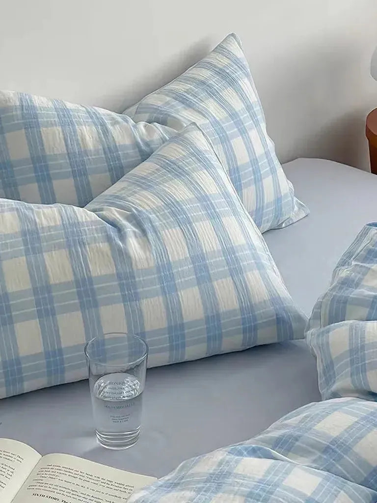Baby Blue Plaid Bedding Set