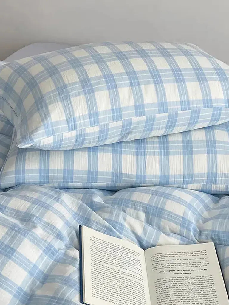 Baby Blue Plaid Bedding Set