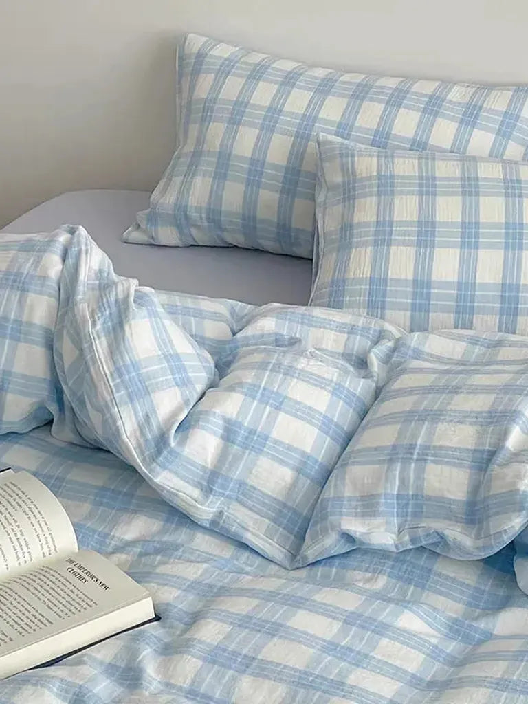 Baby Blue Plaid Bedding Set