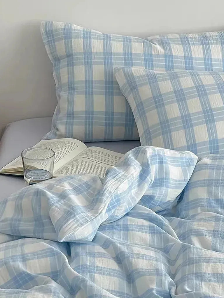 Baby Blue Plaid Bedding Set