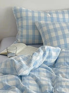Baby Blue Plaid Bedding Set