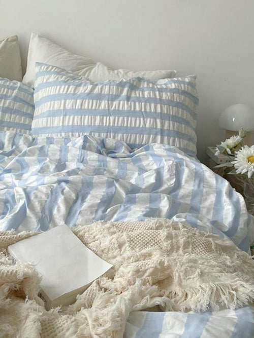 Baby Blue Striped Seersucker Duvet Cover