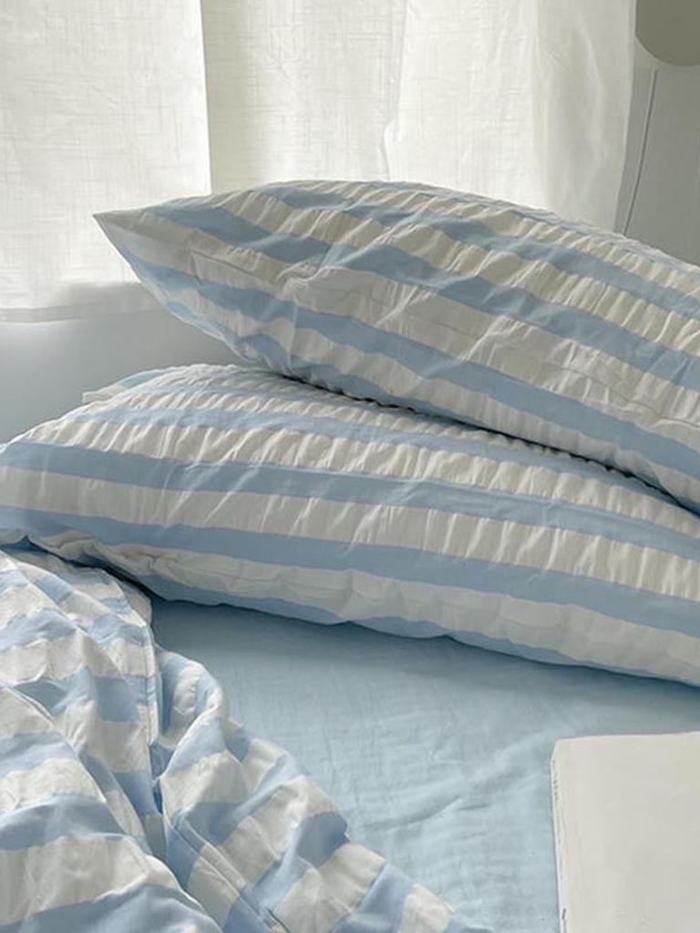 Baby Blue Striped Seersucker Duvet Cover