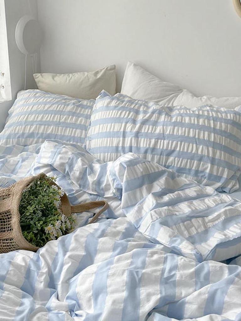 Baby Blue Striped Seersucker Duvet Cover