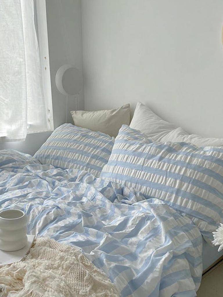 Baby Blue Striped Seersucker Duvet Cover