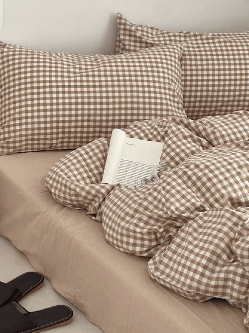 Beige Gingham Duvet Cover Set