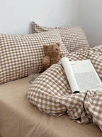 Beige Gingham Duvet Cover Set