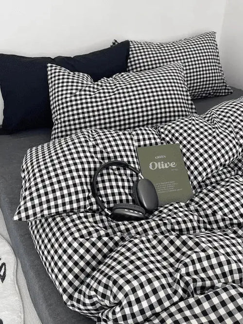 Black Gingham Duvet Cover Set