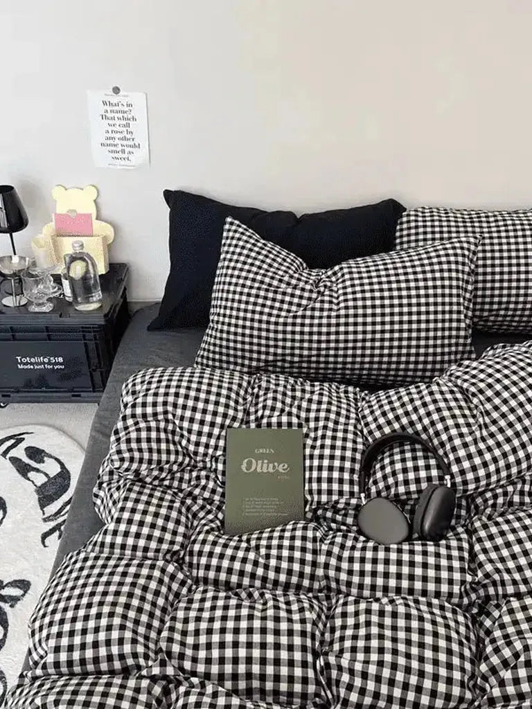 Black Gingham Duvet Cover Set