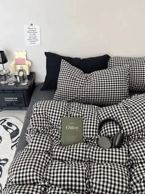 Black Gingham Duvet Cover Set