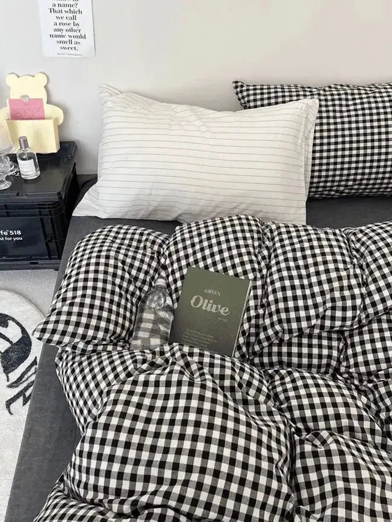 Black Gingham Duvet Cover Set