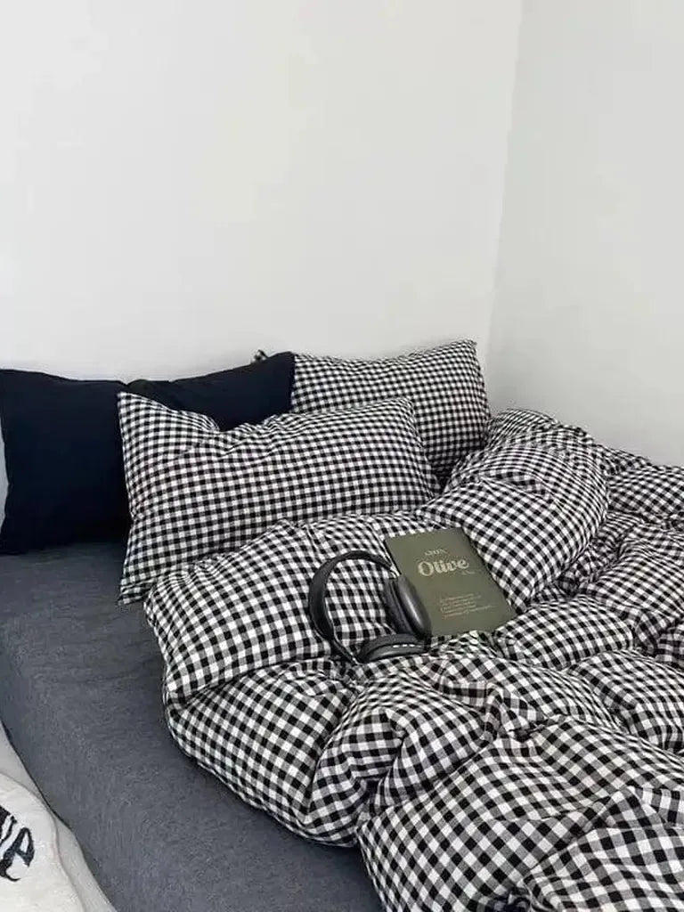 Black Gingham Duvet Cover Set